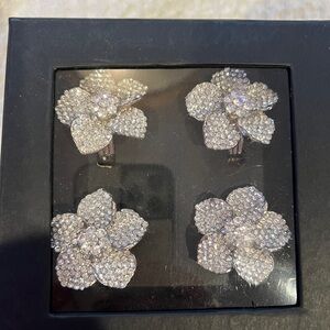 TAHARI HOME RHINESTONE NAPKIN RING SET flower snowflakeCrystal Silver Jeweled